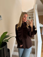 Load image into Gallery viewer, CLARA BROWN RUFFLE BLOUSE