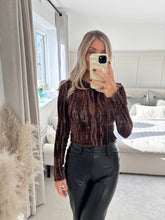 Load image into Gallery viewer, ADA BROWN ABSTRACT MESH LONG SLEEVE TOP