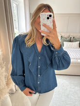 Load image into Gallery viewer, LYDIA DENIM FRILL FRONT BLOUSE