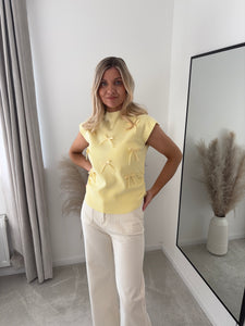 FAITH YELLOW BOW SIDE GATHERED TOP