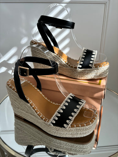 LUCIA BLACK STITCH DETAIL WEDGES