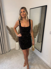 Load image into Gallery viewer, HANNAH BROWN LACE BACK SEQUIN MINI DRESS