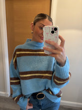 Load image into Gallery viewer, HALLIE BLUE YELLOW BROWN STRIPE KNIT JUMPER