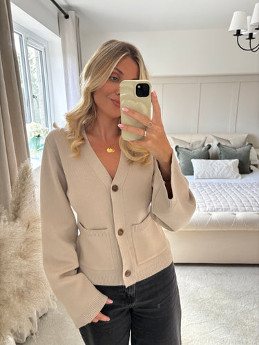 PRIYA OATMEAL BELL SLEEVE KNIT CARDIGAN