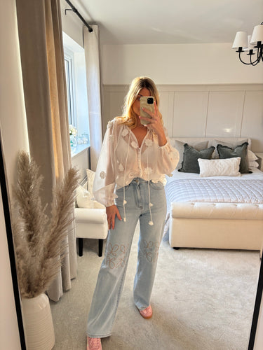 LOUISA LIGHT DENIM EMBROIDERED KNEE JEANS
