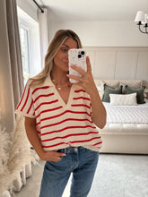 Load image into Gallery viewer, ELLIE RED STRIPE KNIT TOP WITH COLLAR