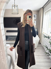 Load image into Gallery viewer, FAYE CHOCOLATE BROWN KNIT WAISTCOAT WITH FUR POCKETS