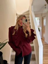 Load image into Gallery viewer, CLARA BURGUNDY RUFFLE BLOUSE