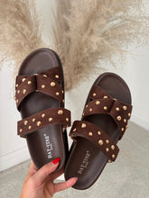 Load image into Gallery viewer, LEONA BROWN STUDDED SANDALS