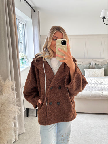 TAYLA BROWN BORG JACKET WITH CONTRAST HOOD