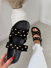 Load image into Gallery viewer, LEONA BLACK STUDDED SANDALS