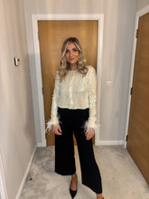 Load image into Gallery viewer, ALANNA CREAM SEQUIN FEATHER TRIM CARDIGAN