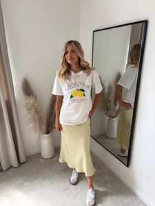LUCY PALE YELLOW SATIN MIDI SKIRT