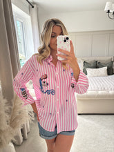 Load image into Gallery viewer, JOY PINK EMBROIDERED STRIPE SHIRT