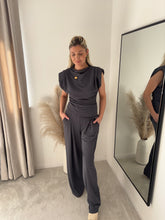 Load image into Gallery viewer, BELLA GRAPHITE ASYMMETRIC TOP &amp; WIDE LEG TROUSER COORD