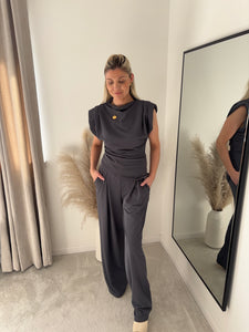 BELLA GRAPHITE ASYMMETRIC TOP & WIDE LEG TROUSER COORD