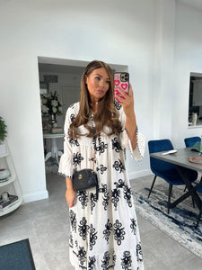 CLAUDIA WHITE PATTERNED MAXI DRESS