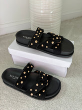 Load image into Gallery viewer, LEONA BLACK STUDDED SANDALS