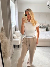 Load image into Gallery viewer, JESSIE BEIGE BANDED WAIST WIDE LEG TROUSERS