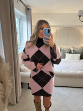 Load image into Gallery viewer, FIFI ARGYLE TURTLE NECK SKIRT AND JUMPER SET