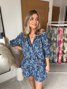 SYDNEY DENIM BLUE EMBROIDERED PLAYSUIT