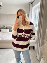 Load image into Gallery viewer, BROOKLYN BURGUNDY KNIT STRIPE COLLAR JUMPER