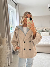 Load image into Gallery viewer, TAYLA BEIGE BORG JACKET WITH CONTRAST HOOD