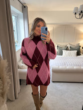 Load image into Gallery viewer, IRIS ARGYLE BURGUNDY JUMPER DRESS