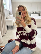 Load image into Gallery viewer, BROOKLYN BURGUNDY KNIT STRIPE COLLAR JUMPER
