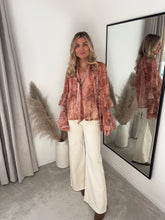 Load image into Gallery viewer, MILLIE SNAKESKIN TIERED SLEEVE SHEER BLOUSE