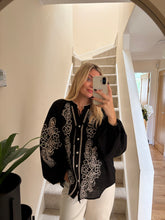 Load image into Gallery viewer, AMELIA BLACK EMBROIDERED BUTTON FRONT BLOUSE