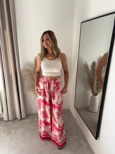 ISLA FUCHSIA SATIN JUNGLE PRINT TROUSERS
