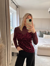 Load image into Gallery viewer, LUCY BURGUNDY SHEER SWEETHEART SEQUIN TOP