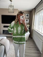 Load image into Gallery viewer, LILY GREEN PRINTED BUTTON FRONT BLOUSE