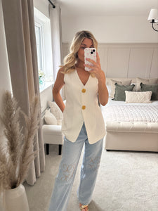 ZAYSHA WHITE GOLD BUTTON TAILORED WAISTCOAT