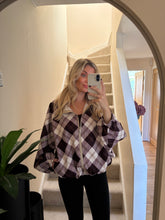 Load image into Gallery viewer, OLIVIA PLUM PLAID CHECK FUNNEL NECK JACKET