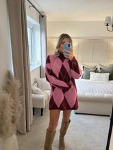 Load image into Gallery viewer, IRIS ARGYLE BURGUNDY JUMPER DRESS