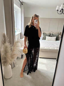 EVIE BLACK LACE SKIRT & TEE COORD SET