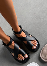 Load image into Gallery viewer, REEVA BLACK CHUNKY STRAPPY SANDALS