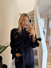Load image into Gallery viewer, CLARA NAVY RUFFLE BLOUSE
