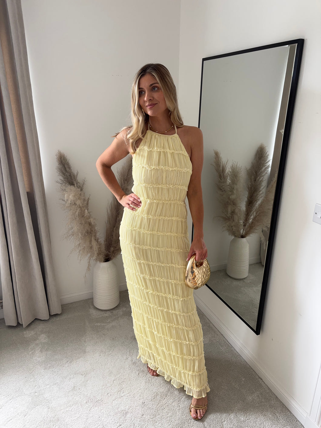 MIA CHIFFON HALTER NECK YELLOW MAXI DRESS