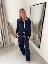 Load image into Gallery viewer, CARRIE CONTRAST PIPING NAVY SWEATSHIRT AND JOGGER SET