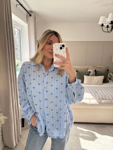 BOW BLUE MUSLIN LONG SLEEVE SHIRT