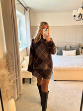 Load image into Gallery viewer, TAUPE AND BROWN ARGYLE JUMPER AND SKIRT SET COORD