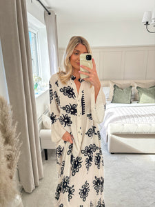 CLAUDIA WHITE PATTERNED MAXI DRESS