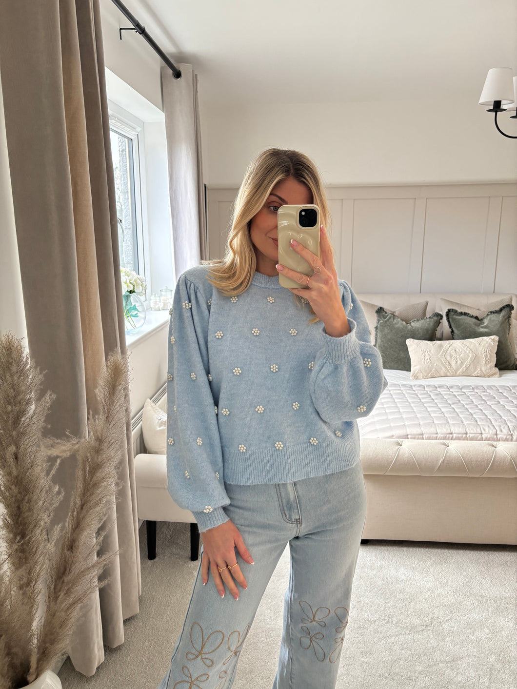 PRIYA PALE BLUE PEARL KNIT JUMPER