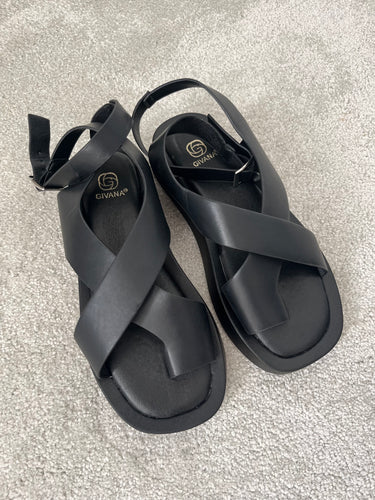 REEVA BLACK CHUNKY STRAPPY SANDALS