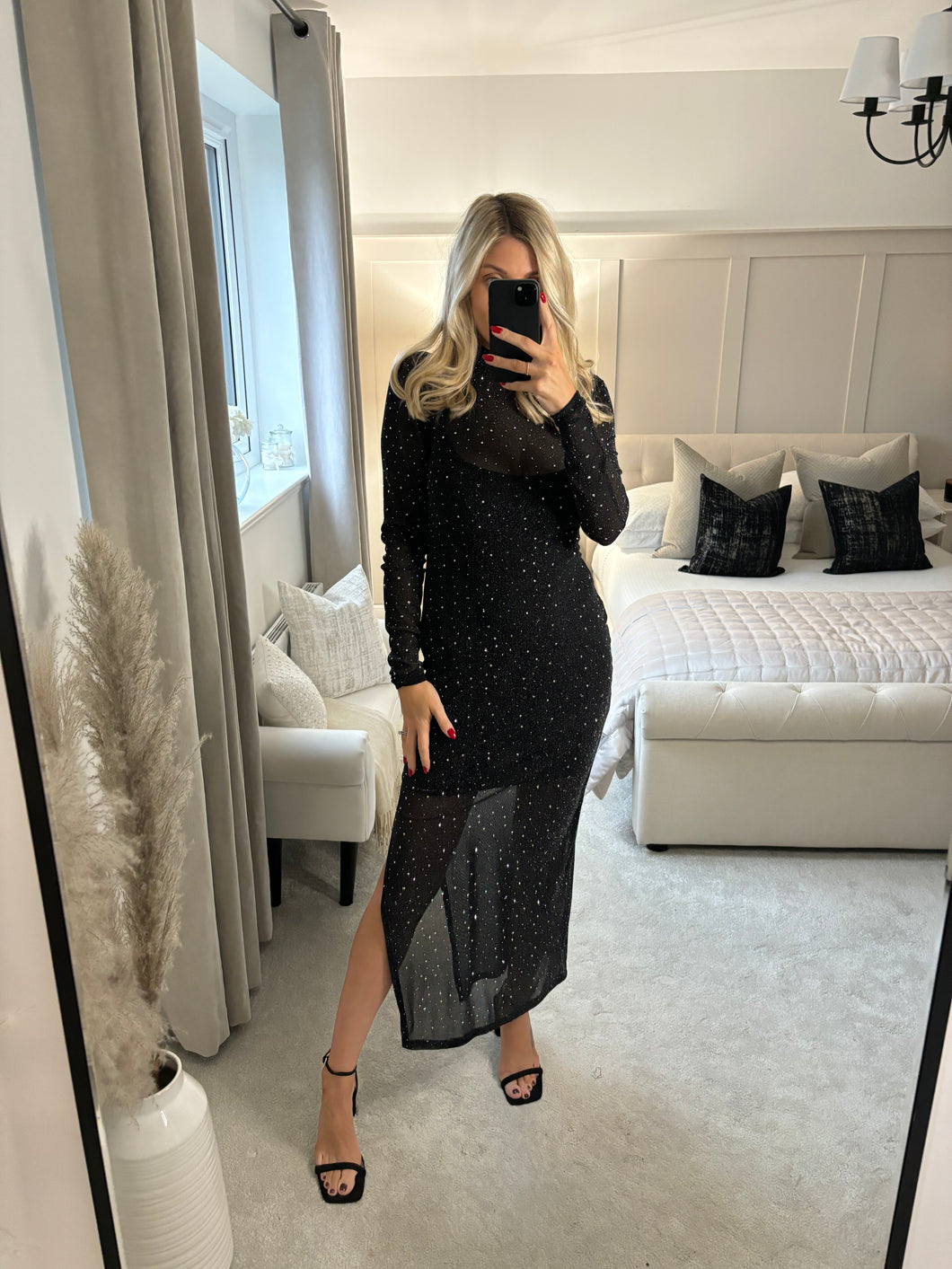 MARNIE EMBELLISHED SHEER MESH MIDI