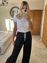 Load image into Gallery viewer, AVRIL PINSTRIPE NAVY PAPERBAG WIDE LEG TROUSERS