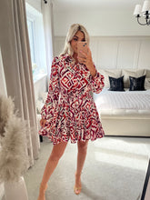 Load image into Gallery viewer, LAYLA RED PRINTED SKATER SHIRT DRESS